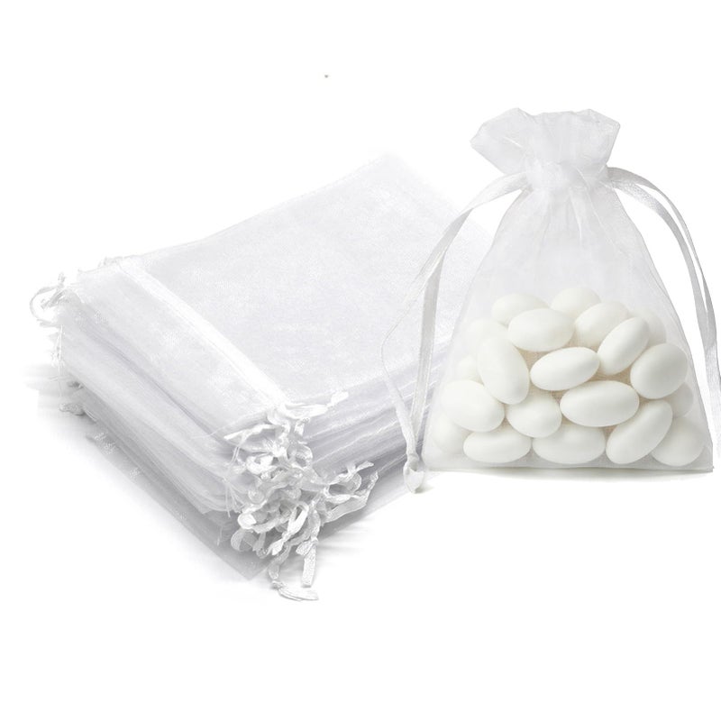 Bezall 50Pcs White Organza Bags 3x4 Inch, Small Sheer Wedding Party Favor Bags with Drawstring, Mesh Jewelry Gift Bags Christmas Candy Pouches - Image 1